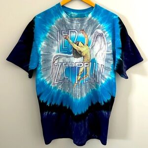 Led Zeppelin Swan Song Tie Dye Liquid Blue T-Shirt Large
